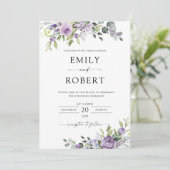 Elegant Purple Floral Wedding Invitation (Debout devant)