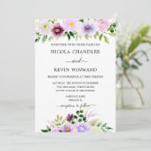 Elegant Purple Floral Wedding Kaart (Staand voorkant)
