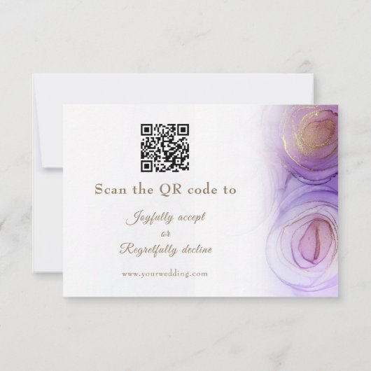 Elegant Purple Flowers QR Code Weddenschap RSVP Ca (Achterkant)