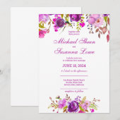 Elegant Purple Flowers Wedding Kaart (Voorkant / Achterkant)