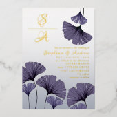 Elegant Purple Ginkgo Foliage Wedding Invitation (Recto)