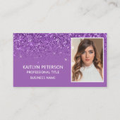 Elegant Purple Glitter Photo QR Code Visitekaartje (Voorkant)