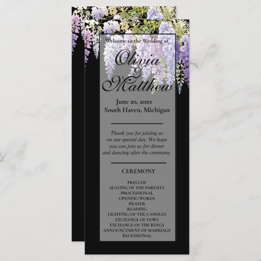 Élégant purple glyteria programme de mariage flora (Devant / Derrière)