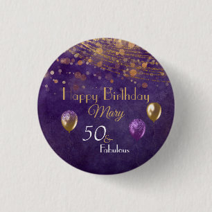 Elegant Purple Gold 50 Fabulous Happy Birthday Ronde Button 3,2 Cm