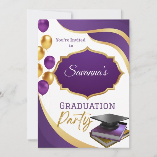 Elégant Purple & Gold Graduation Party Invitation (Devant)