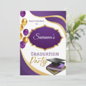 Elégant Purple & Gold Graduation Party Invitation (Debout devant)
