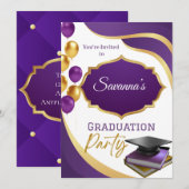 Elégant Purple & Gold Graduation Party Invitation (Devant / Derrière)