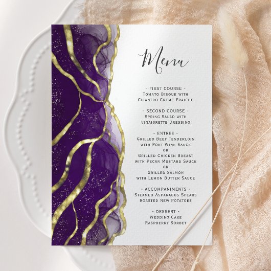 Elegant Purple Gold Ink Wedding Menu