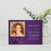 Elégant Purple Gold Photo Faire-part de graduation (Debout devant)