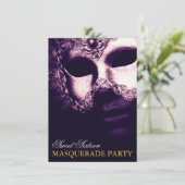 Élégant Purple Gold Sweet 16 Masquerade Invitation (Debout devant)