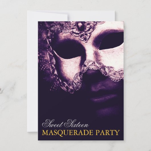 Élégant Purple Gold Sweet 16 Masquerade Invitation (Devant)