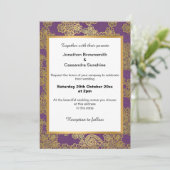 ÉLÉGANT PURPLE GOLD WHTE LACE FAIRE-PART DE MARIAG (Debout devant)