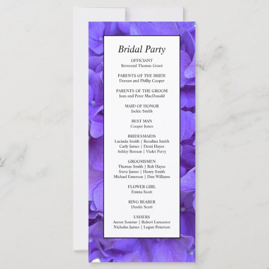Elégant purple hydrangée fleurie programme mariage (Dos)