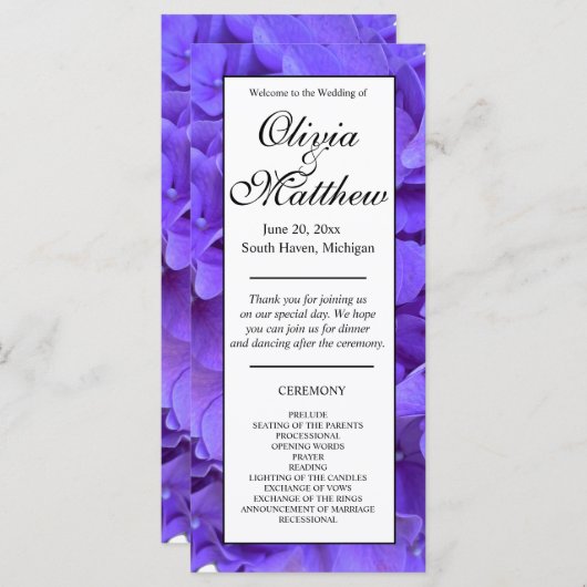 Elégant purple hydrangée fleurie programme mariage (Devant / Derrière)
