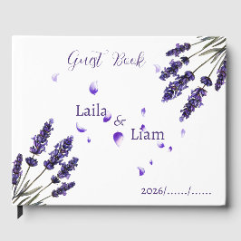 Elegant Purple Lavender Floral Wedding  Gastenboek