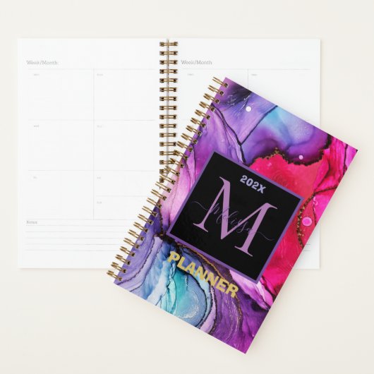 Elegant Purple Marbled Pattern  Monogram Planner (Display)