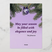 Elégant Purple Ornament Foil Invitation de vacance (Verso)