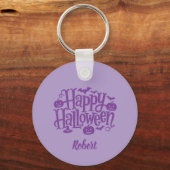 Elegant purple Personalized name Halloween Sleutelhanger (Voorkant)