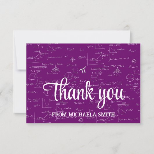 Elegant Purple Script Mathematics Graduation Thank Bedankkaart (Voorkant)