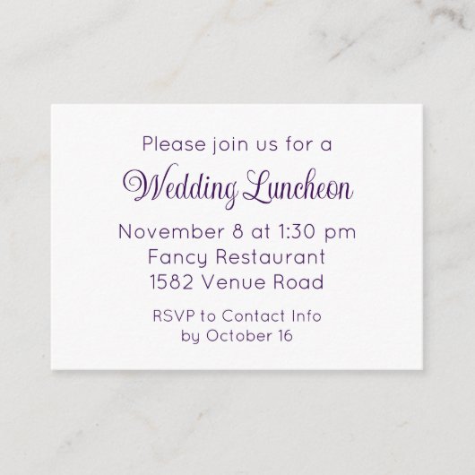 Elegant Purple Script Wedding Event Invitation Informatiekaartje (Voorkant)