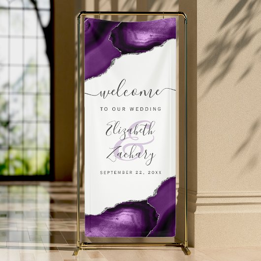 Elegant Purple Silve Agate Corners Wedding Welcome Spandoek