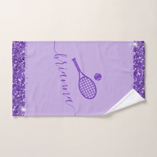 Élégant Purple Tennis Parties scintillant Nom Serv (Serviette à main)