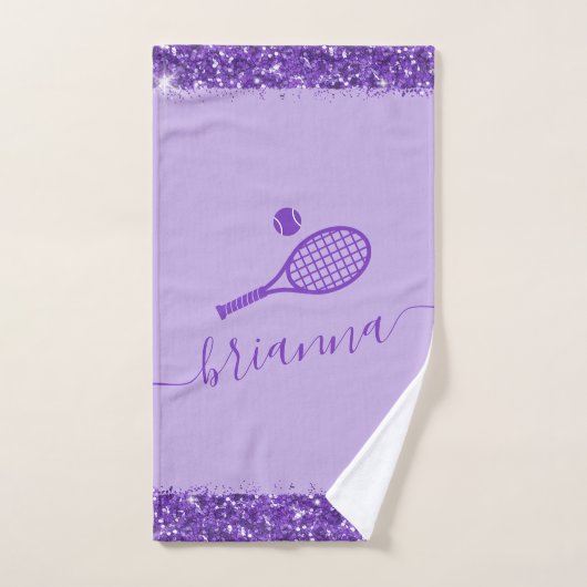 Élégant Purple Tennis Parties scintillant Nom Serv (Serviette à main)