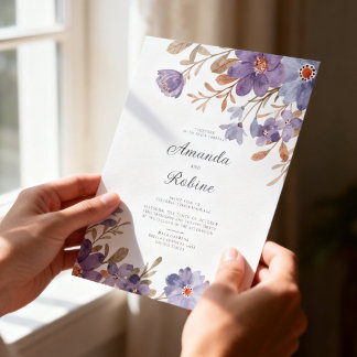 Elegant Purple Watercolor Floral Wedding Kaart