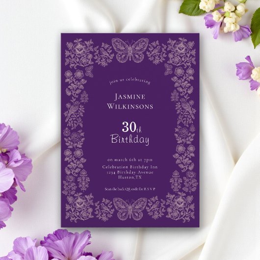 Elégant qr cod Floral Butterfly 30 Invitation d'an