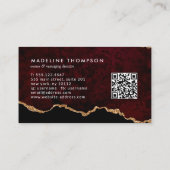 Elegant QR Code Burgundy Marble Agate Geode Visitekaartje (Achterkant)