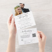 Elegant QR Code Foto bruiloft Receptie All In One Uitnodiging (Afscheurbaar)
