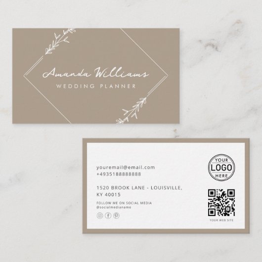 Elegant QR Code Kaart Sociaal Zand Visitekaartje (Voorkant / Achterkant)