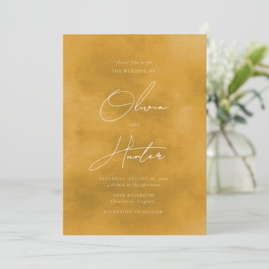 Elegant QR Code Mustard Yellow Weddenschap Kaart (Staand voorkant)