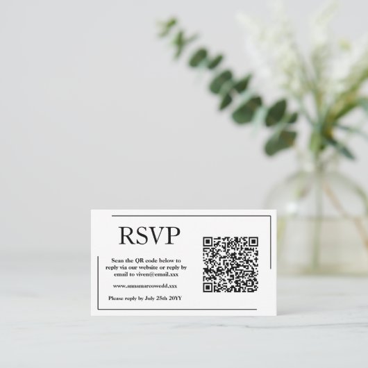 Elegant QR Code RSVP Card Visitekaartje (Staand voorkant)