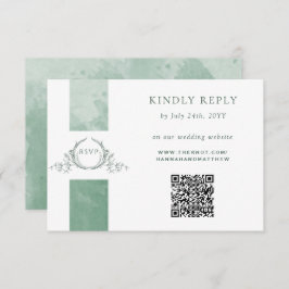 Elegant QR-code RSVP Green Monogram Weddenschap Informatiekaartje