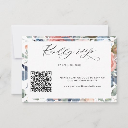 Elégant QR Code Rsvp Mariage en ligne Floral (Devant)