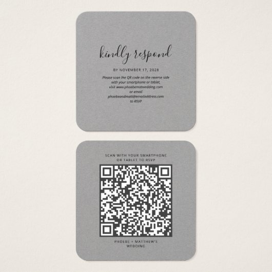 Élégant QR Code RSVP Mariage Website (Devant & derrière)