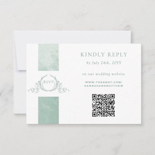 Elégant QR Code RSVP Pale Green Monogram Mariage (Devant)