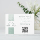Elégant QR Code RSVP Pale Green Monogram Mariage (Debout devant)