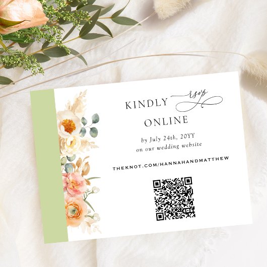 Elegant QR-code RSVP-pit en groen huwelijk Informatiekaartje