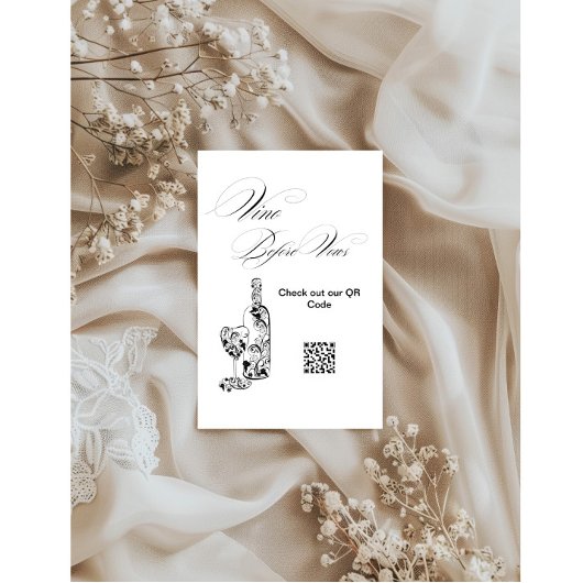 Elegant Qr Code Vino Before Vows Bridal Shower Informatiekaartje