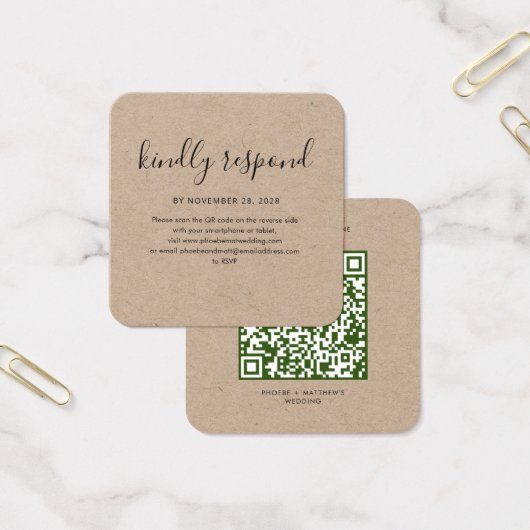 Elegant QR Code Weddenschap Website RSVP Card Vierkante Visitekaartjes (Kantoor)