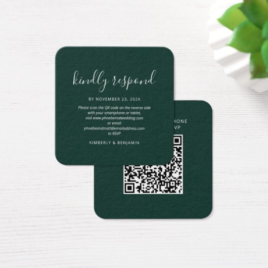 Elegant QR Code Wedding RSVP Card Vierkante Visitekaartjes (Bureau)