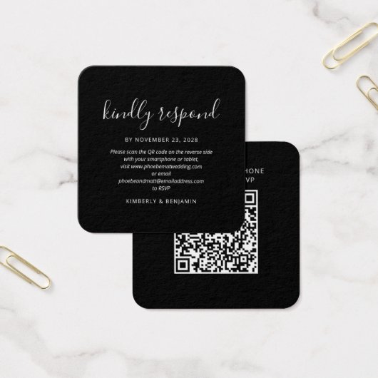 Elegant QR Code Wedding RSVP Mini Card (Bureau)