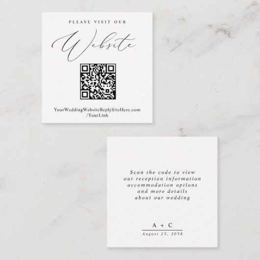 Elegant QR Code Wedding Website Kaart (Voorkant / Achterkant)