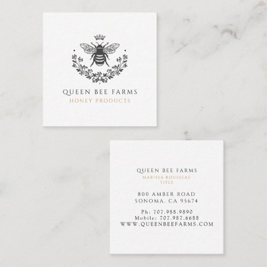 Elegant  Queen Bee Zwart Wit Goud Vierkante Visitekaartje (Voorkant / Achterkant)