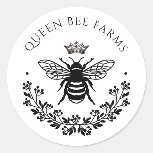 Elegant Queen Honey bee Black White Ronde Sticker (Voorkant)