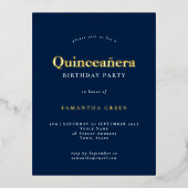Elegant Quinceañera Birthday Party Navy Blue Glam Folie Uitnodiging Briefkaart (Voorkant)
