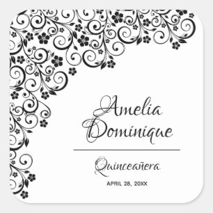 Elegant Quinceañera Black en White Vierkante Sticker