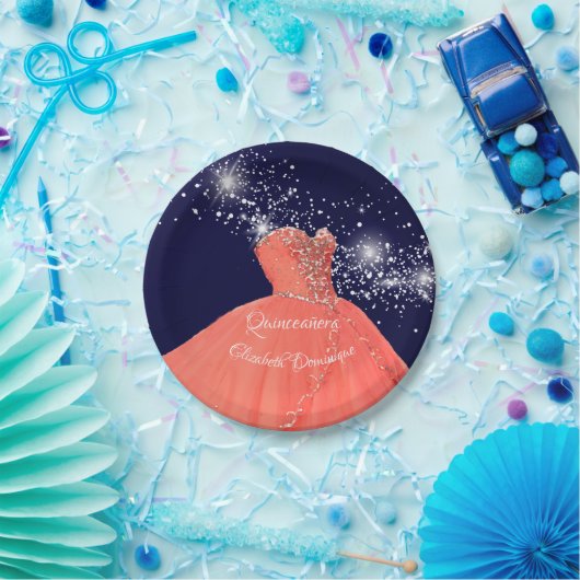 Elegant Quinceañera Coral Gown Paper Bord (Feest)